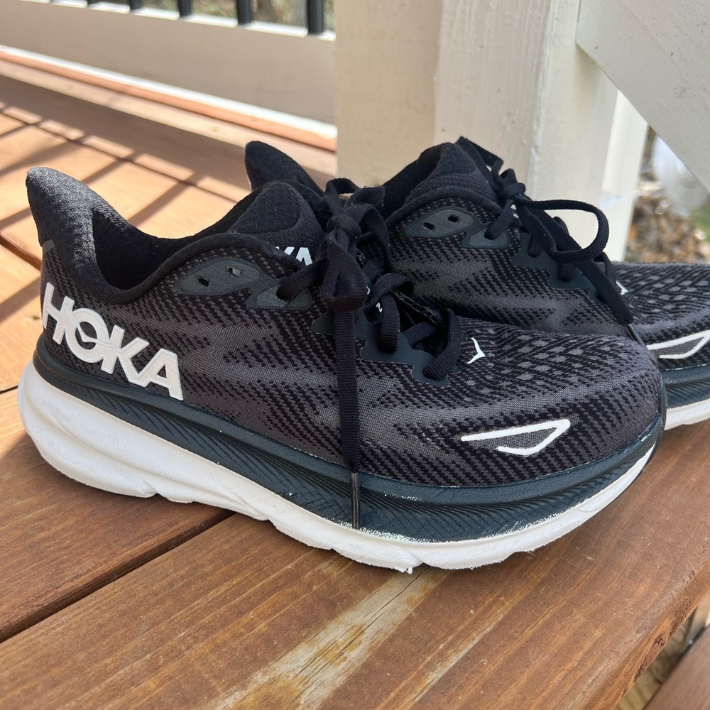 Hoka Black and White Athletic Shoes with Cushioned Sole